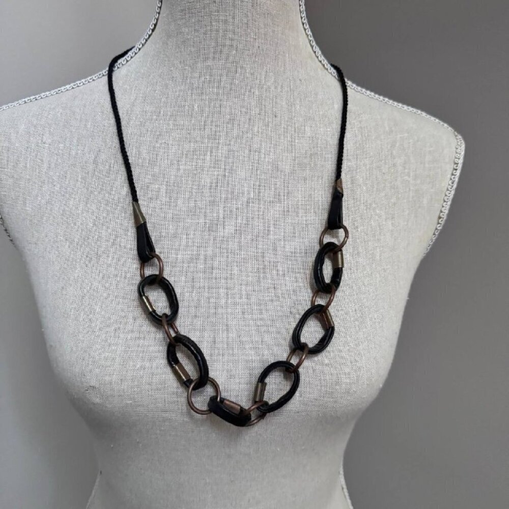 Vintage ‘90s Real Leather, Metal and Rope Necklace